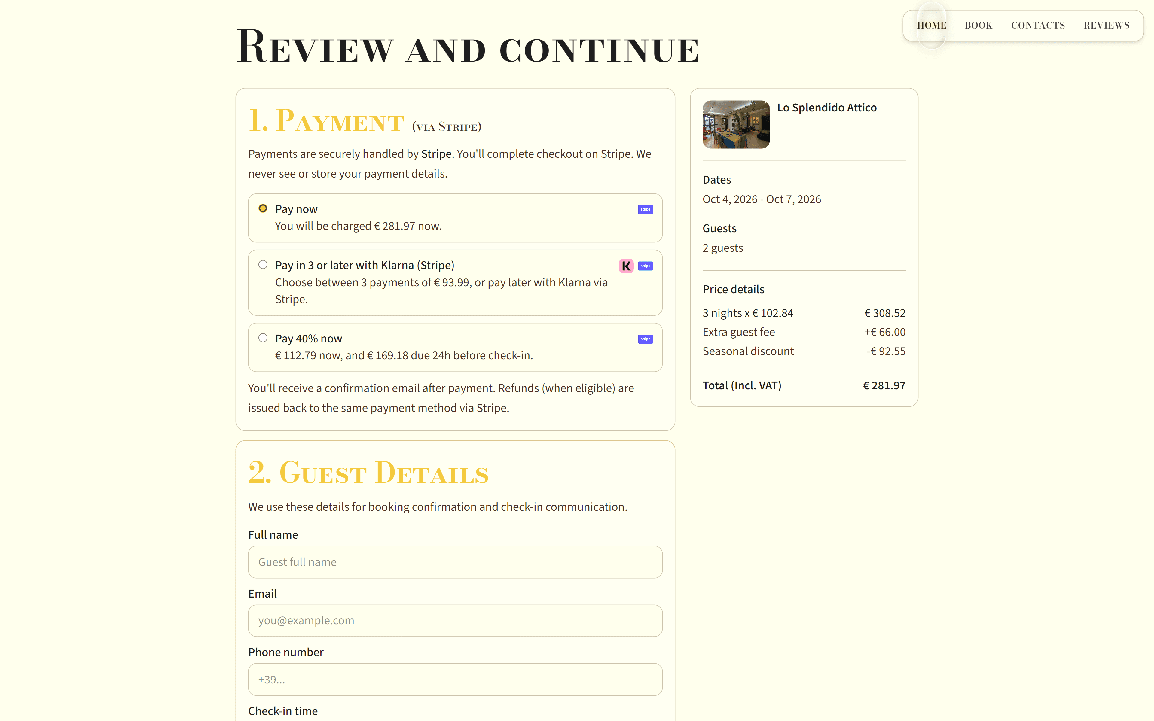 Direct booking and date selection experience
